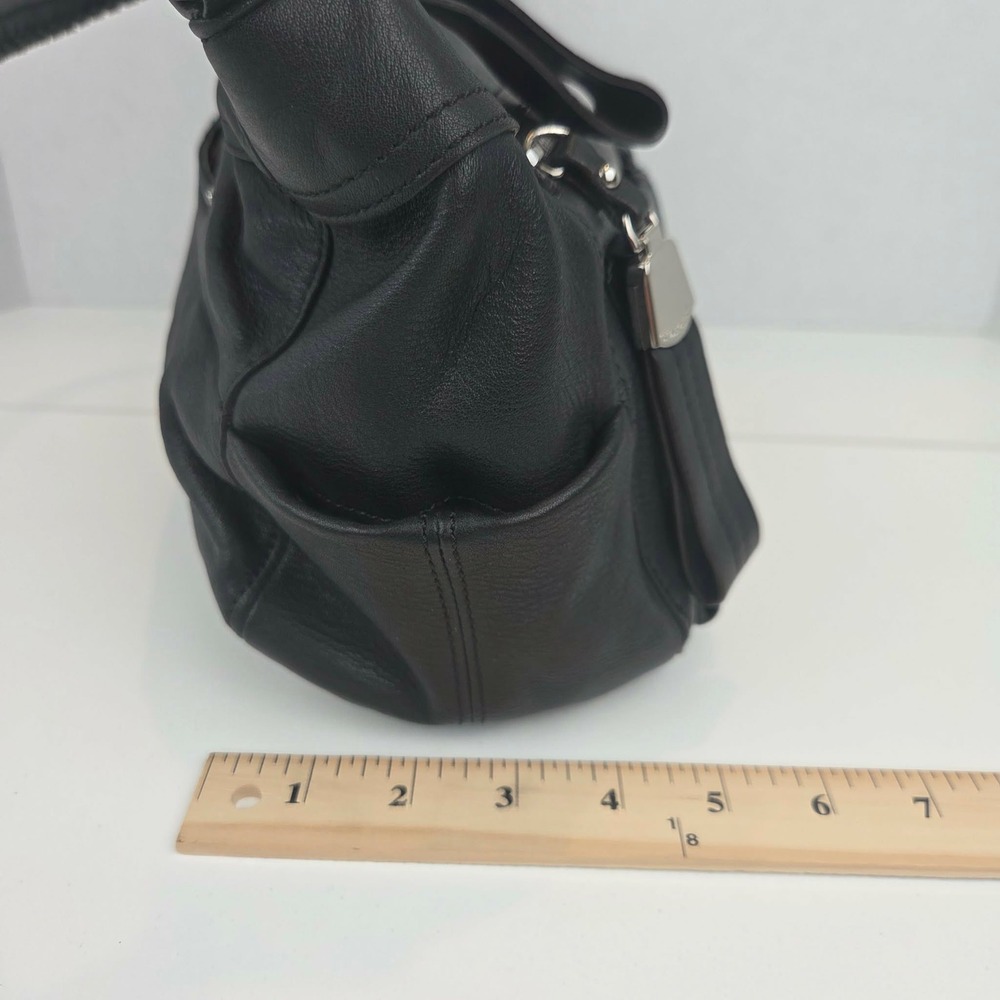B. Makowsky Black Leather Hobo Shoulder Bag Leopard Print Lining - Picture 16 of 16